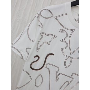 Camiseta de Algodão Louis Vuitton Bordado LV Arabesque Branca