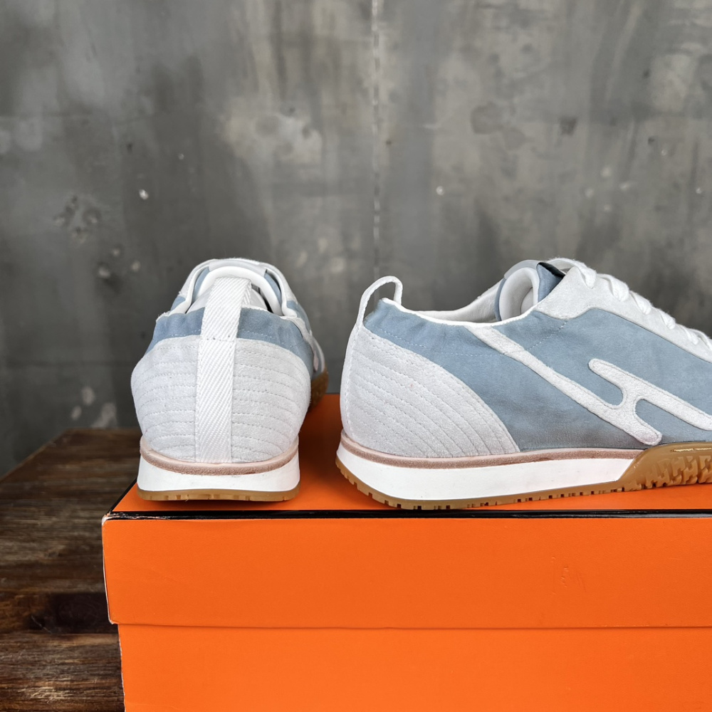 Tênis Hermès Jet em Lona técnica e camurça Azul/Branco