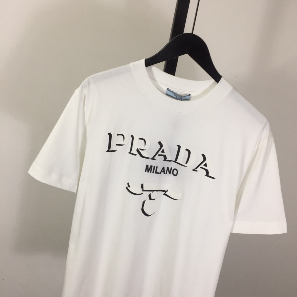 Camisa Prada em algodão Estampada Logotipo Branca