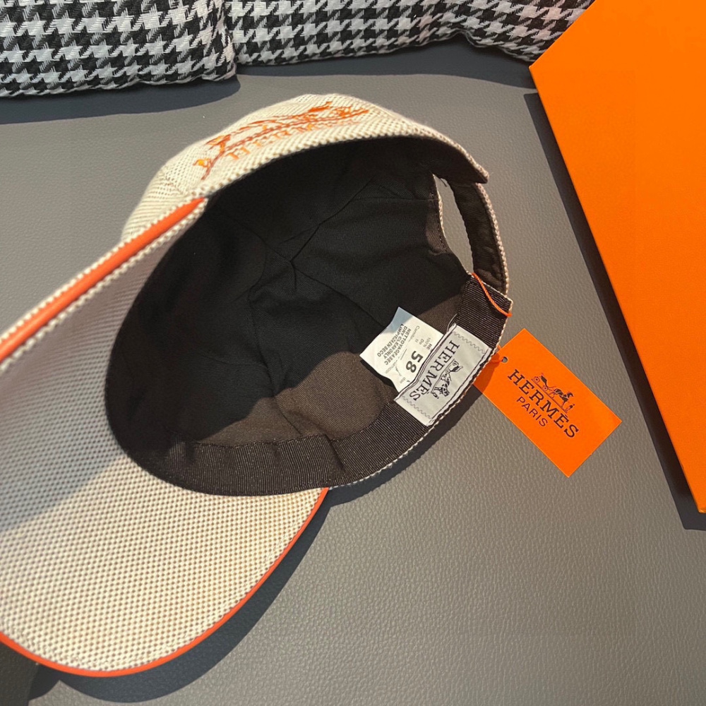 Boné Hermès Baseball Off/Laranja  Logo H