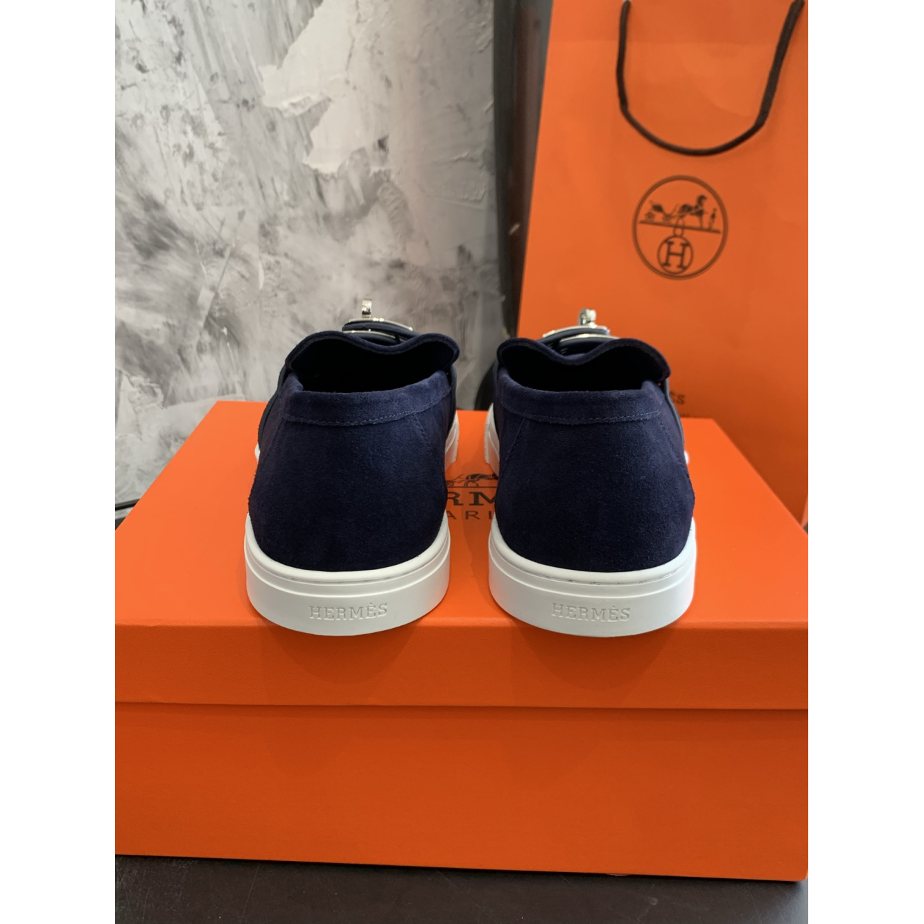 Tênis Hermès Slip-On Game em Camurça Azul Marinho