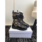 D-MAJOR ANKLE BOOT BLACK CALFSKIN WITH BLACK AND BEIGE CANNAGE TWEED