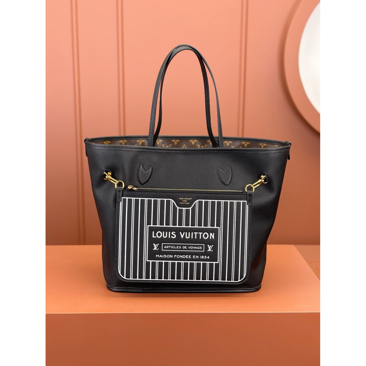 Bolsa Louis Vuitton Neverfull Inside Out MM LV (Preta/Marrom) 31x28x14CM