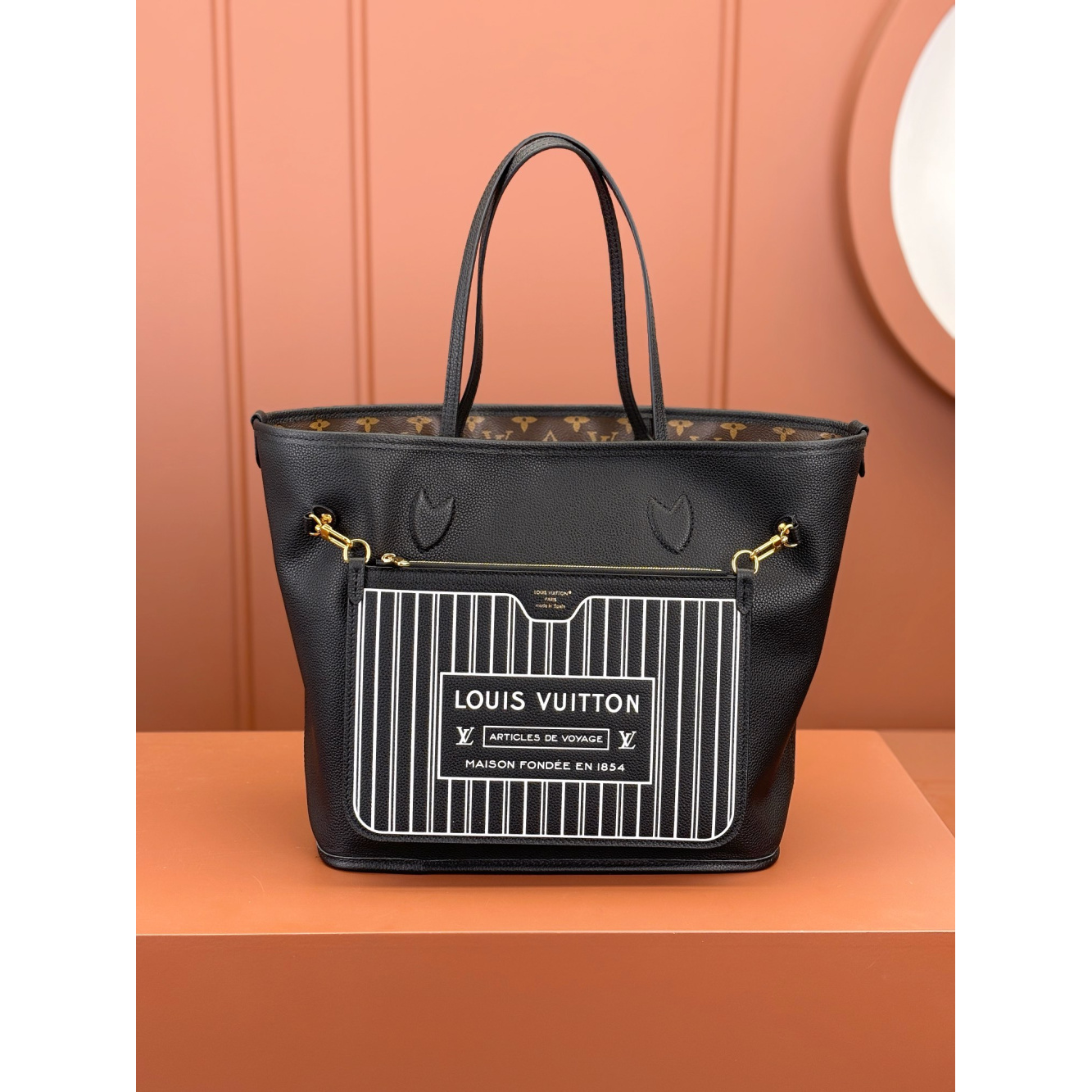Bolsa Louis Vuitton Neverfull Inside Out MM LV (Preta/Marrom) 31x28x14CM