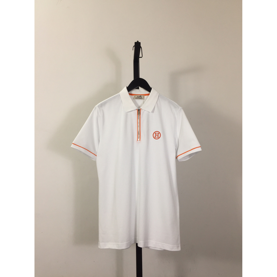 Camiseta Hermès com bordado H e zíper Branco