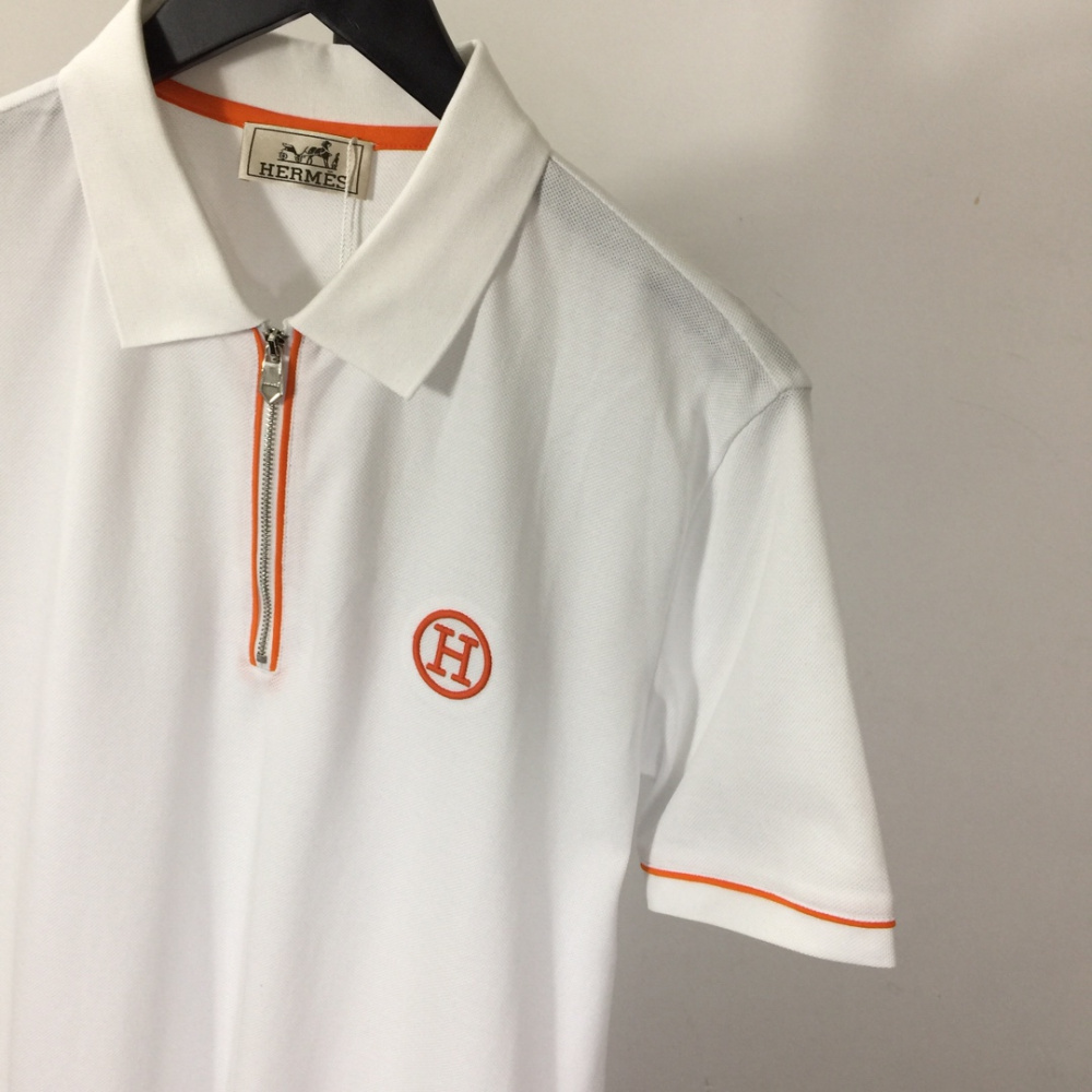 Camiseta Hermès com bordado H e zíper Branco