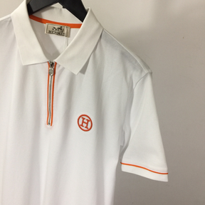 Camiseta Hermès com bordado H e zíper Branco
