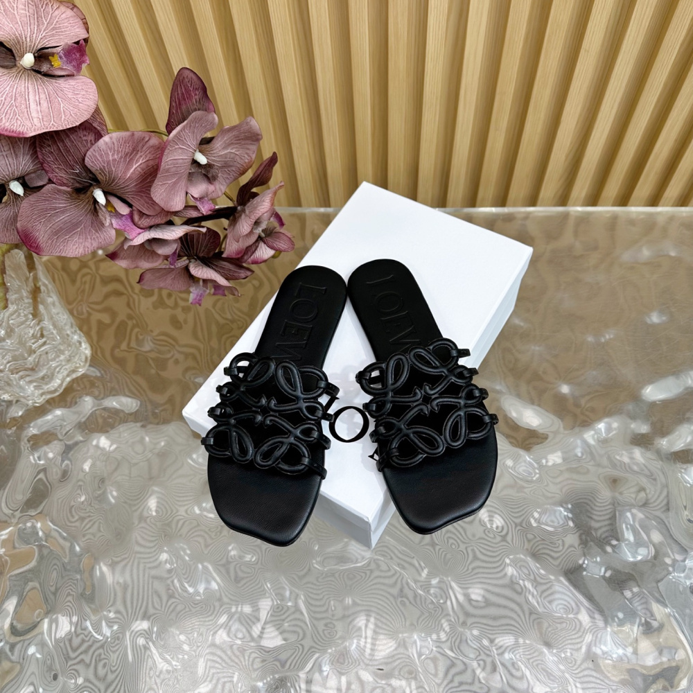 Sandália Loewe Slide Petal Anagram Preto