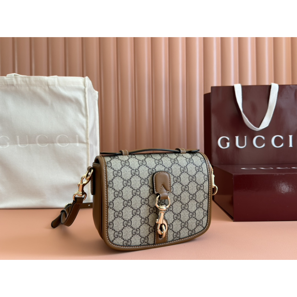 Bolsa Gucci GG Emblem Mini Shoulder Bege/Marrom NEW 2025 20x14x8cm