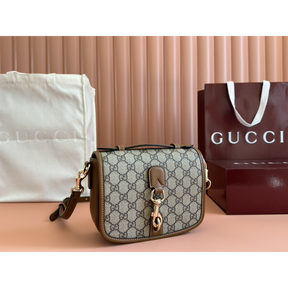 Bolsa Gucci GG Emblem Mini Shoulder Bege/Marrom NEW 2025 20x14x8cm