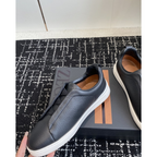 Zegna Triple Stitch em Couro Granulado Preto/Branco
