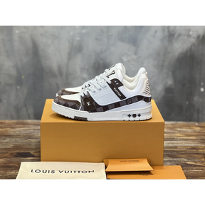Tênis Louis Vuitton LV Trainer Couro Marrom Canvas Damier