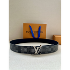 Cinto Louis Vuitton Initiales Reversível Damier Preto e Azul 4.0cm
