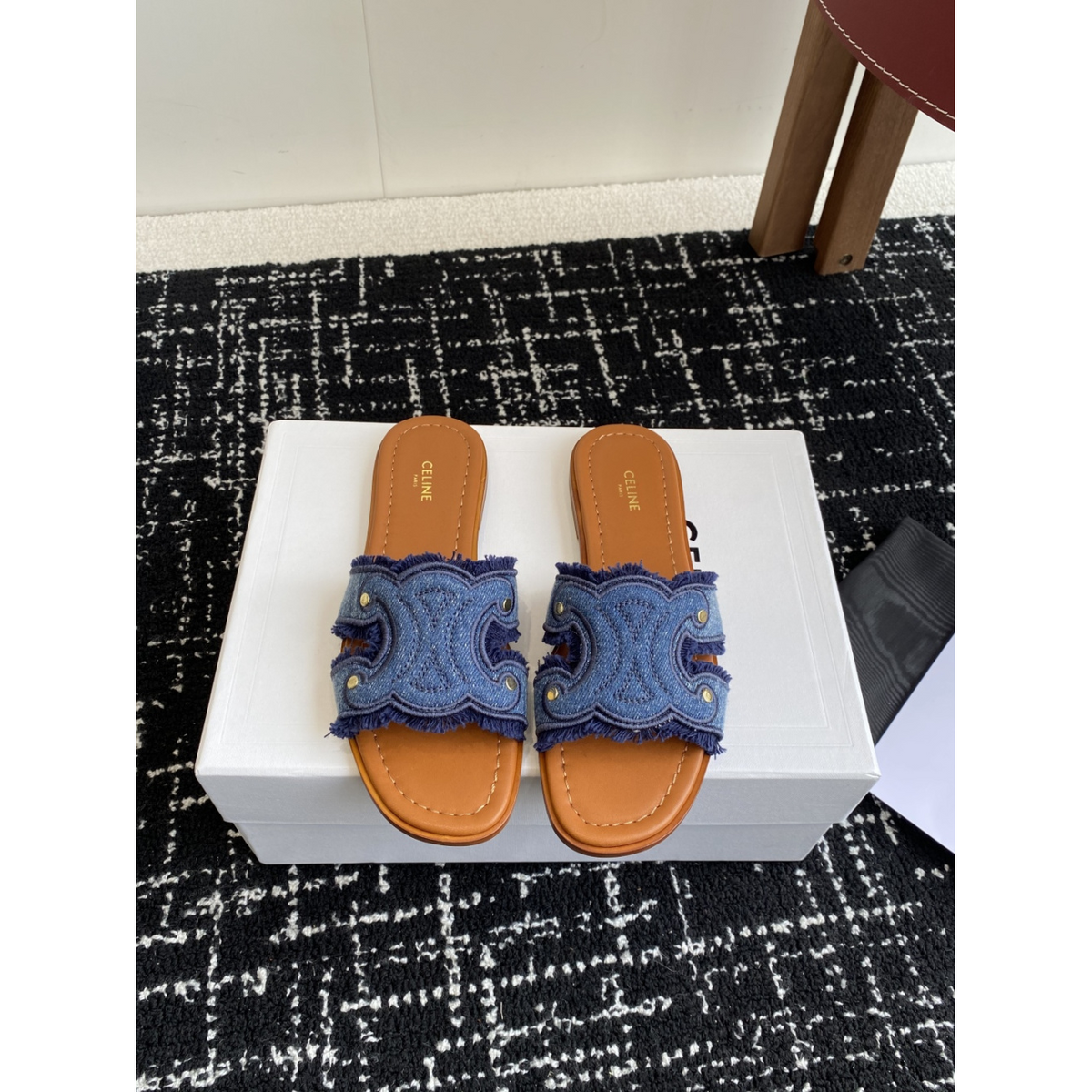 Sandália Celine Marina Finged Mule em Denim