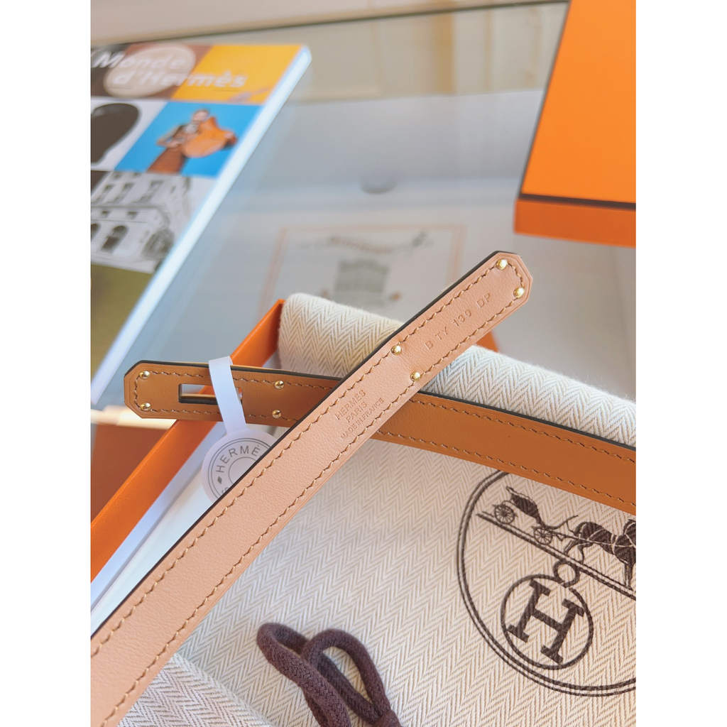 Cinto Hermès Kelly em Couro Caramelo com Fivela Kelly Dourada 1.8cm