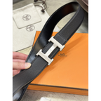 Cinto Hermès Constance e Correia em Couro 3.8cm Preto Ferragem Prata