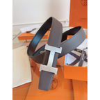 Cinto Hermès Constance e Correia Reversível em Couro 3.8cm Preto/Marrom Ferragem Prata