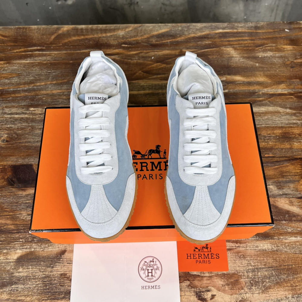 Tênis Hermès Jet em Lona técnica e camurça Azul/Branco