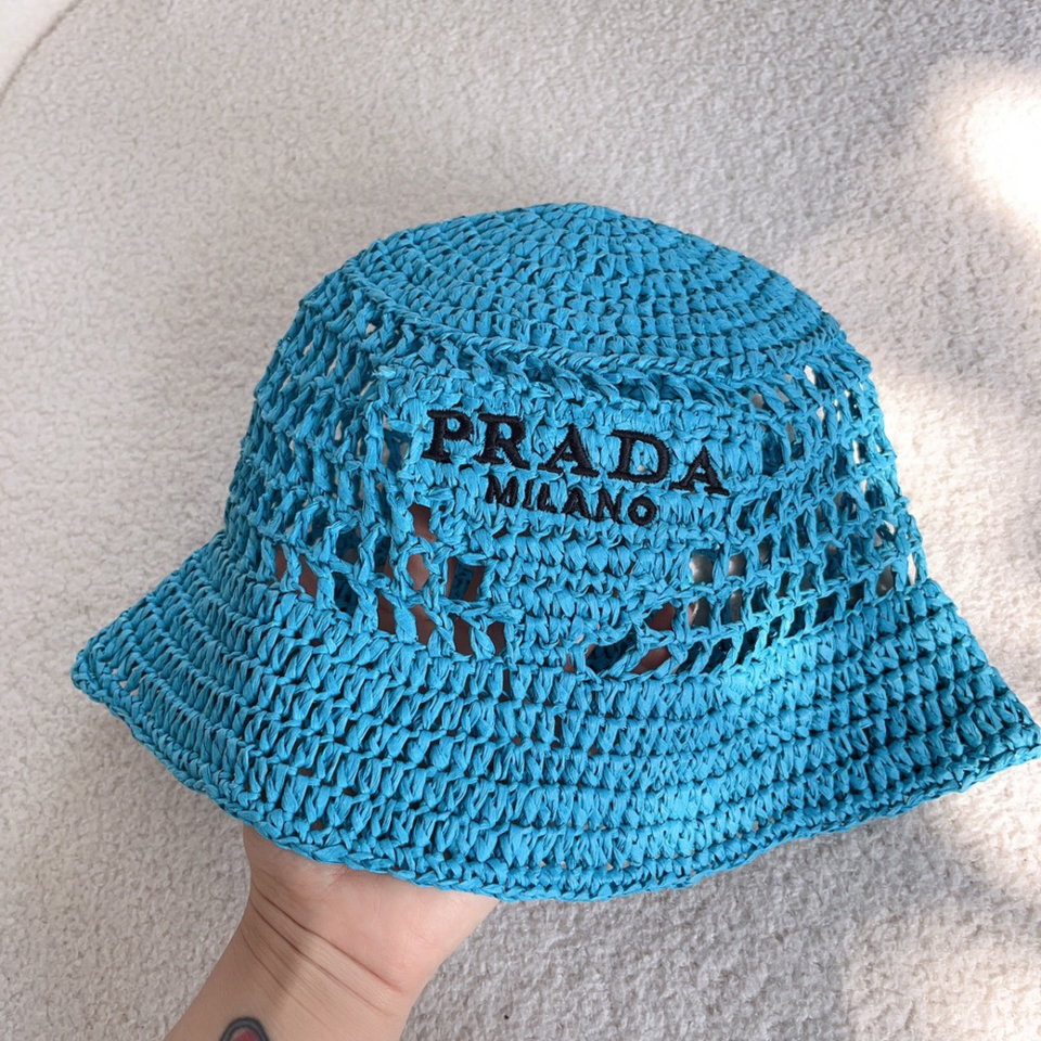 Bucket Prada em Tecido Efeito Ráfia Azul