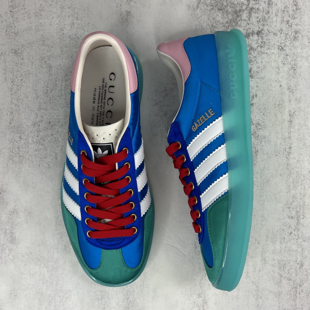 Tênis Gucci x Adidas Gazelle Azul/Vermelho/Rosa